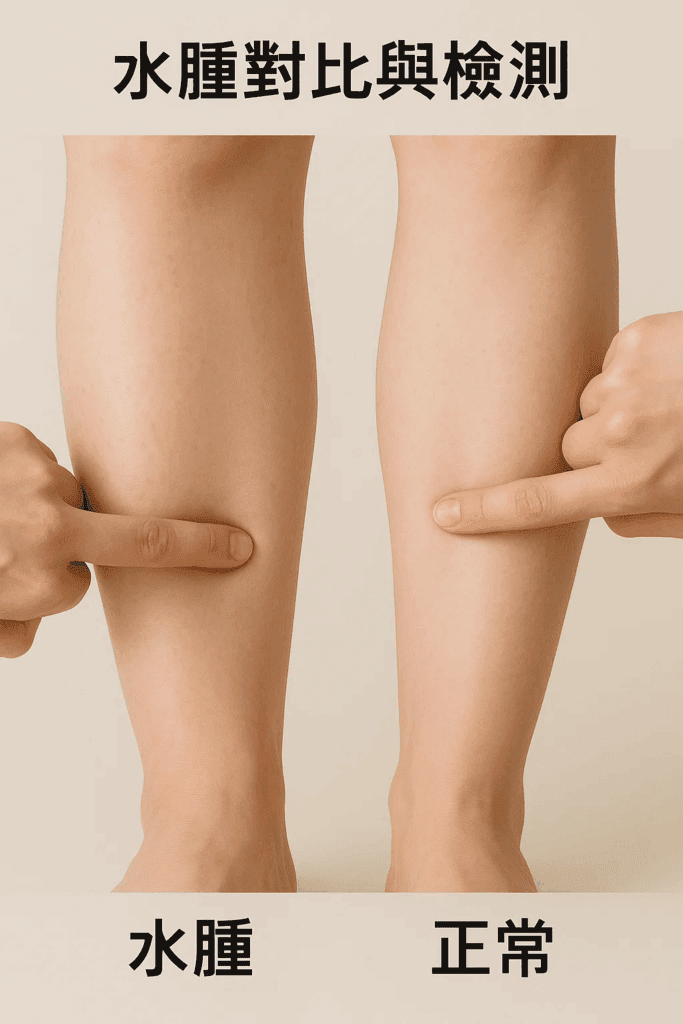 左右兩腿的水腫對比與比照